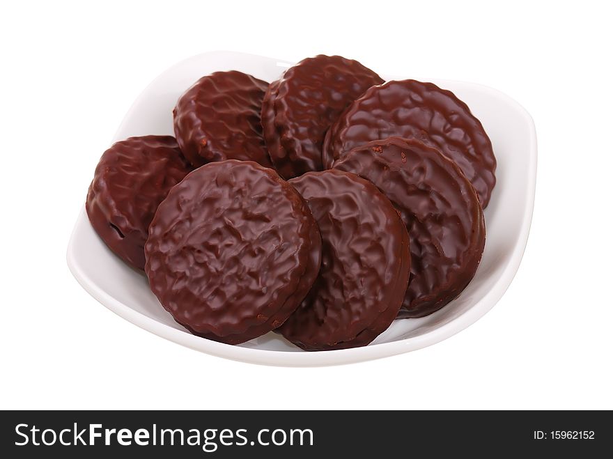 Photo of chocolate cookies isolated on white