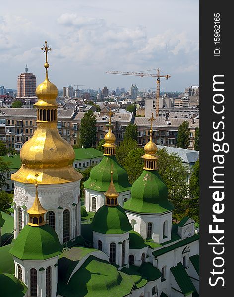 Gold domes of Saint Sophia Cathedral in Kyiv - top view