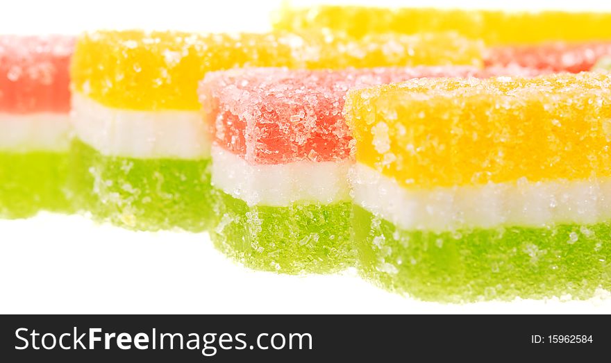 Fruit candy slices on the white