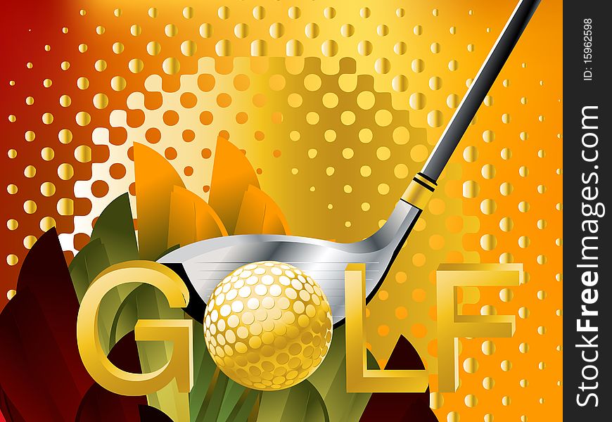 Golf Sport concept illustration, golden golf ball.