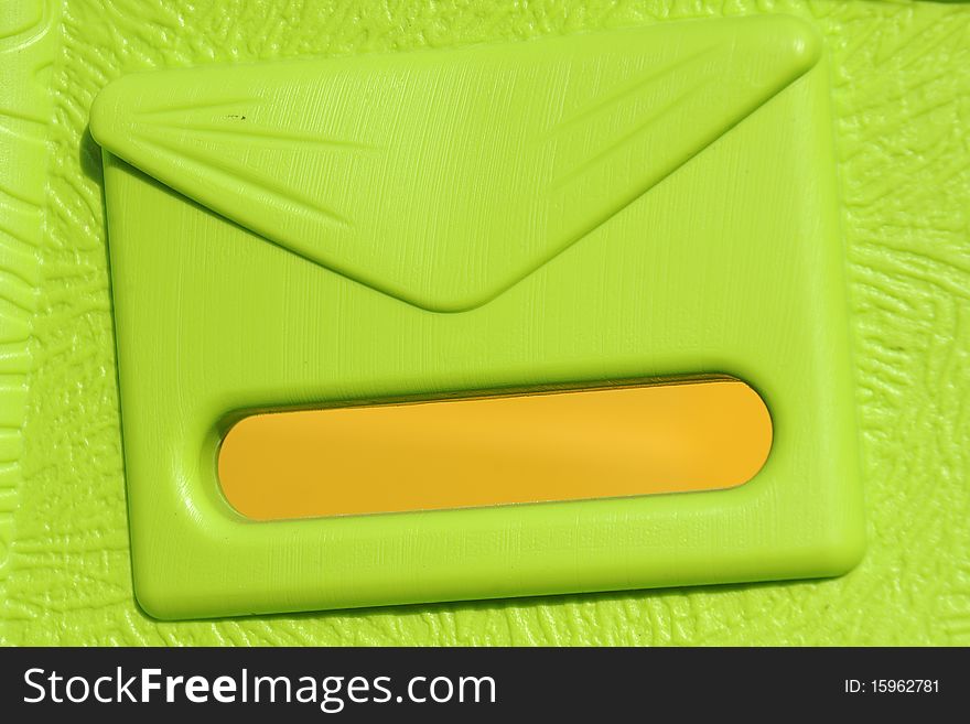 Closeup of plastic green mail box. Closeup of plastic green mail box