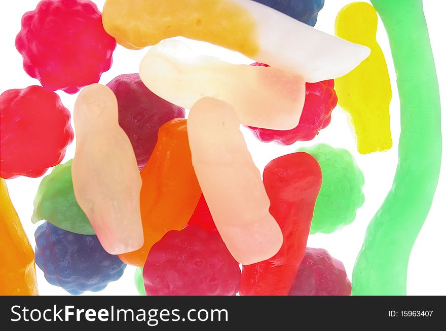 Soft colored jelly lollies isolated over white