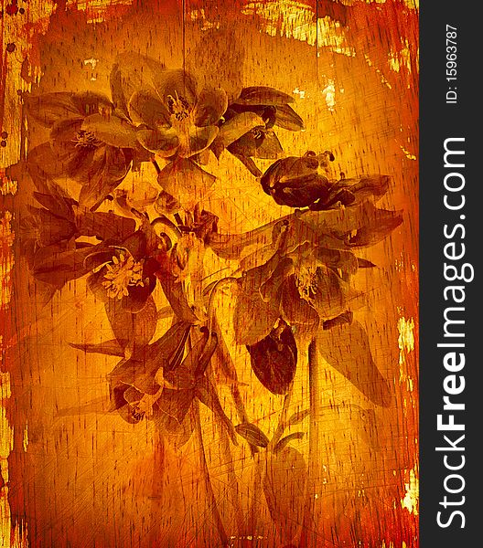 Floral vintage background on wood texture