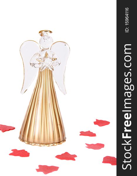 Golden glass angel ornament on a white background. Golden glass angel ornament on a white background