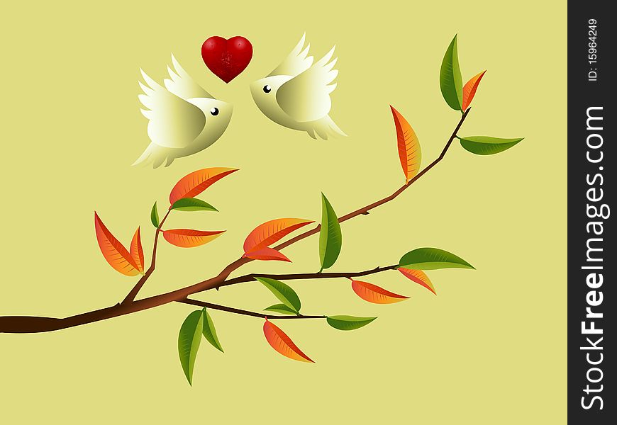 Valentine's Day Concept, lovebirds flying togetherness around twig. Valentine's Day Concept, lovebirds flying togetherness around twig.