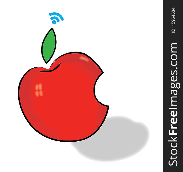 An illustration of an Apple similar to the apple symbol with a WIFI signal on top. An illustration of an Apple similar to the apple symbol with a WIFI signal on top