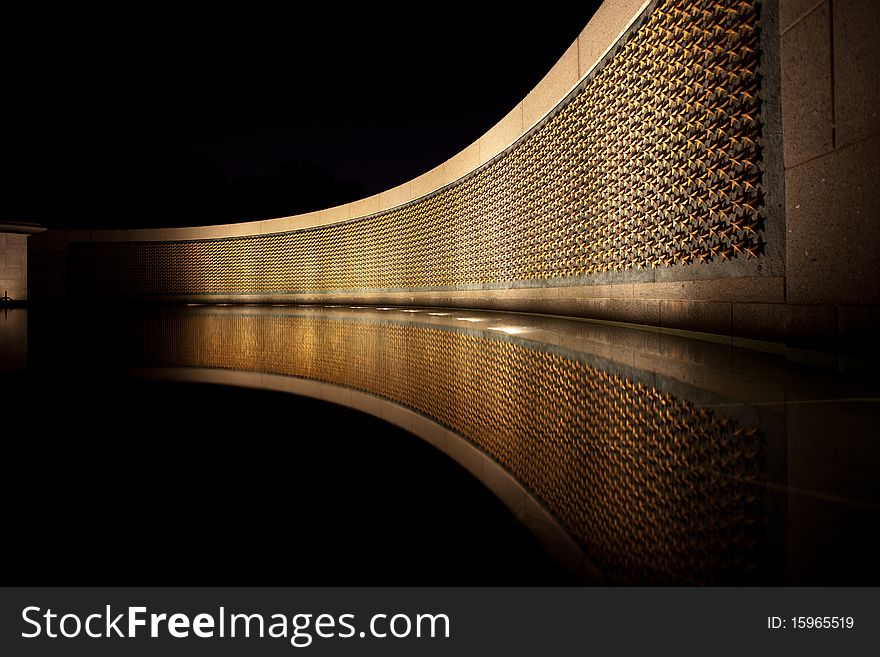 World War II Memorial Freedom Wall at Night. World War II Memorial Freedom Wall at Night