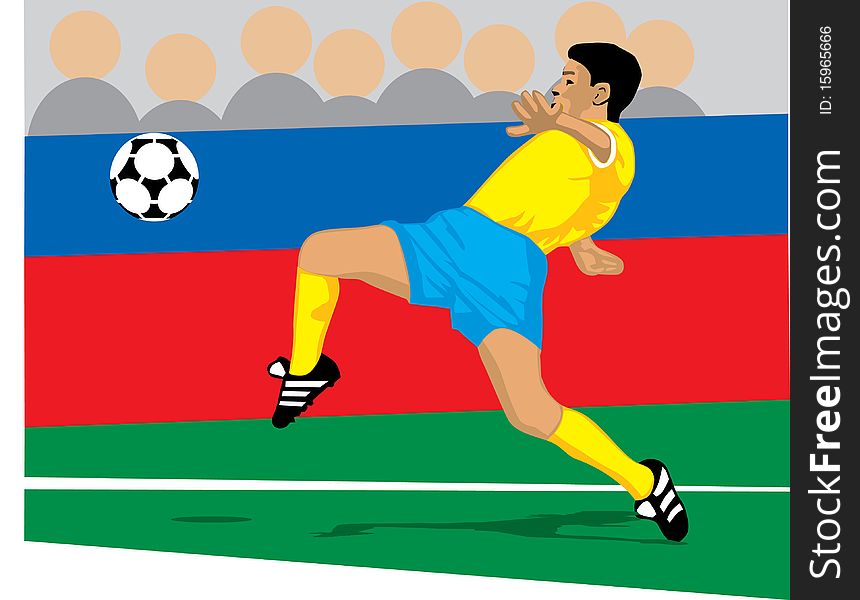 A computer drawing of a soccer player kicking the ball. A computer drawing of a soccer player kicking the ball