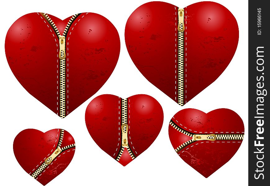 Valentine's Day Concept, set of zipped love hearts.