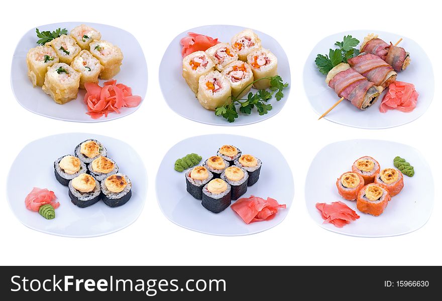 Photo of a set rolled and sushi. Photo of a set rolled and sushi