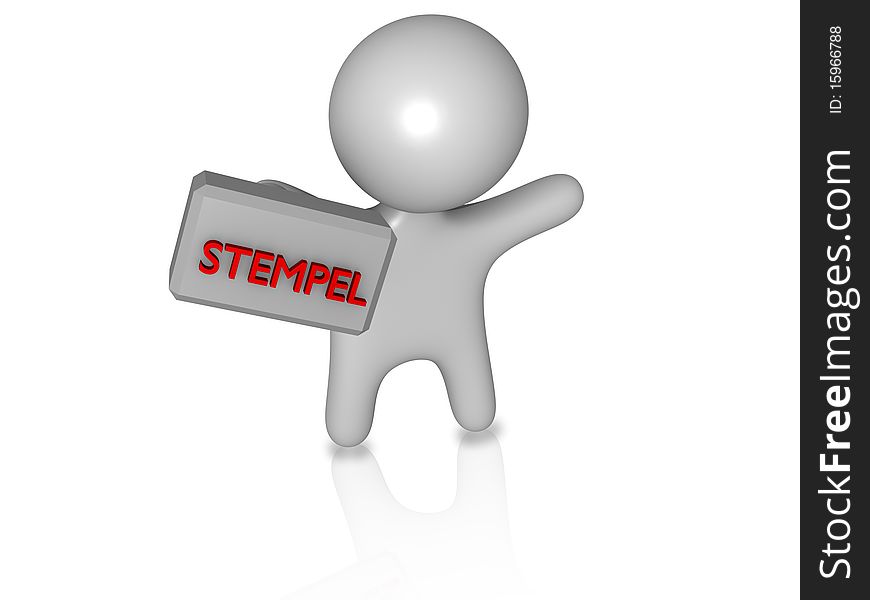 An plain 3d guy with the german word stempel for stamp. An plain 3d guy with the german word stempel for stamp
