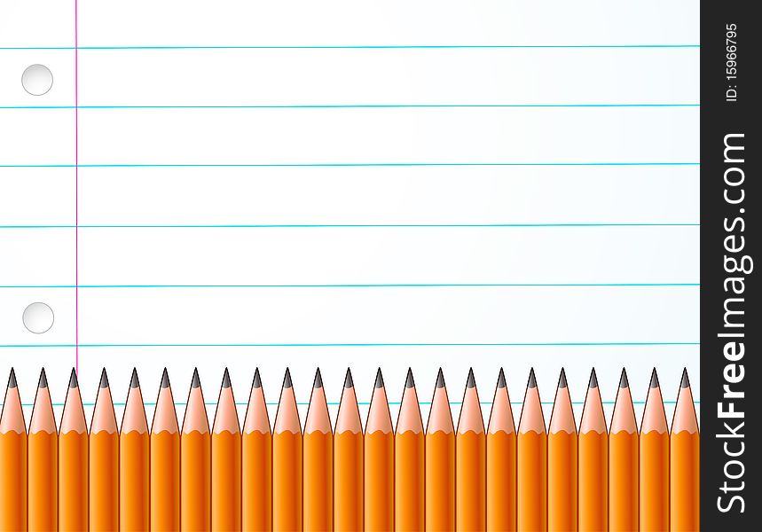 This is an illustration of pencils against a sheet of white lined paper. This is an illustration of pencils against a sheet of white lined paper.