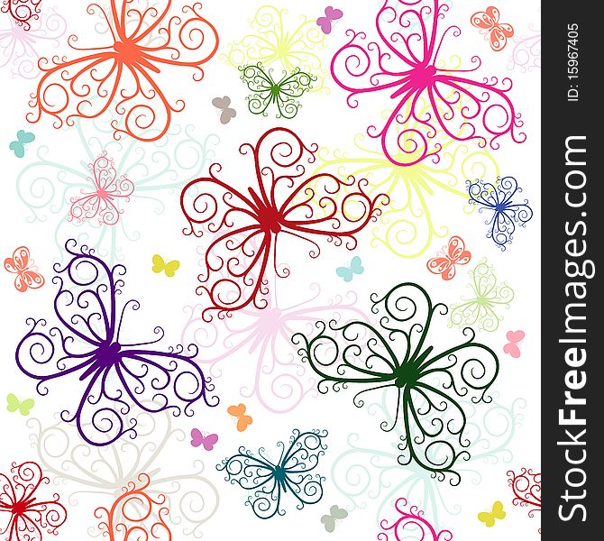 Repeating white pattern with silhouettes colorful butterflies. Repeating white pattern with silhouettes colorful butterflies