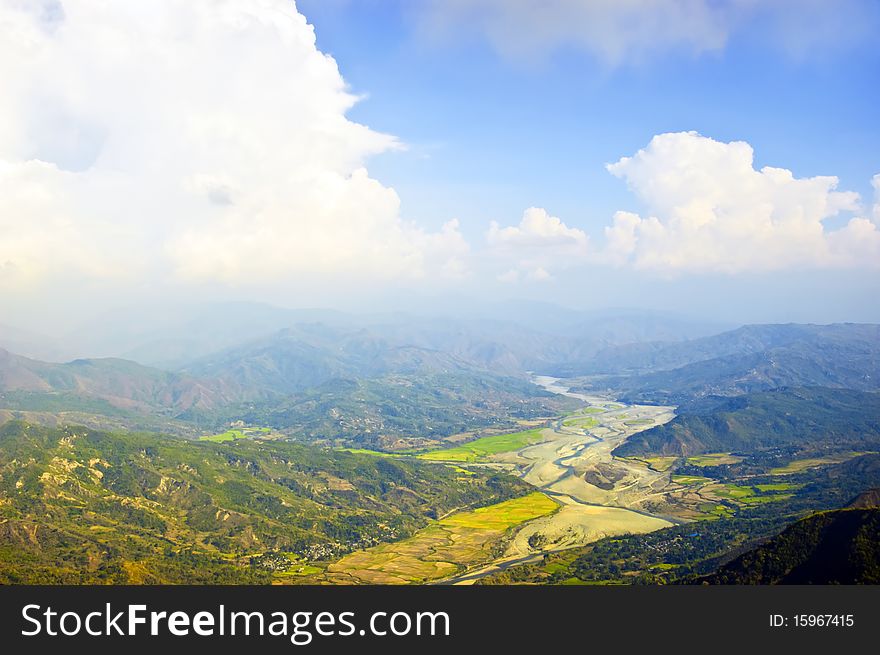 Mountain range and huge dry river in Luzon, Philippines