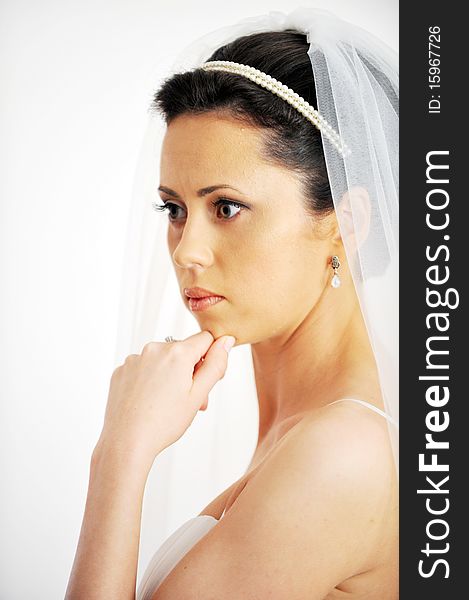 Studio portrait of beautiful stylish bride. Studio portrait of beautiful stylish bride