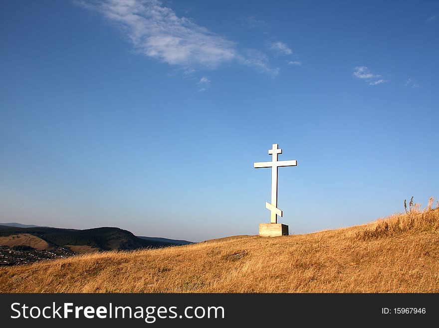 Christian cross is situated on the hill. Christian cross is situated on the hill