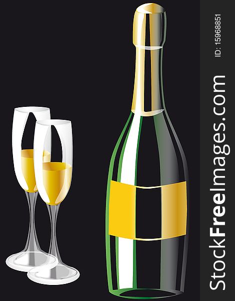 An illustration of champagne with glasses. An illustration of champagne with glasses