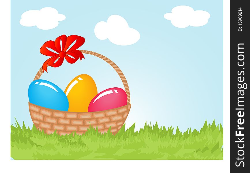 Easter card with eggs in basket