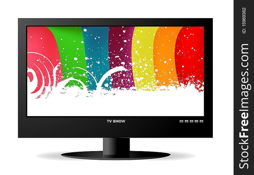 Frontal view of widescreen lcd monitor, and rainbow background. Frontal view of widescreen lcd monitor, and rainbow background.