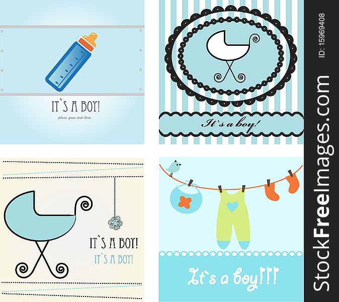 Set Baby boy arrival announcement card. Set Baby boy arrival announcement card.