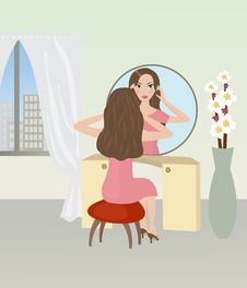 Girl Doing Make Up The Mirror Royalty Free Stock Image Girl Doing Make Up The Mirror Royalty Free Stock Image