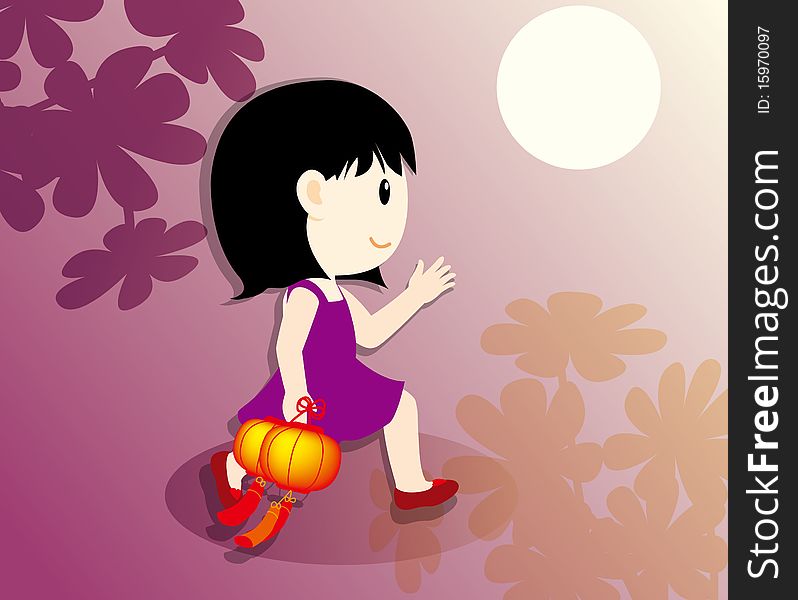Mid-Autumn lantern rabbit girl ï¼ŒChina Traditional festival. Mid-Autumn lantern rabbit girl ï¼ŒChina Traditional festival