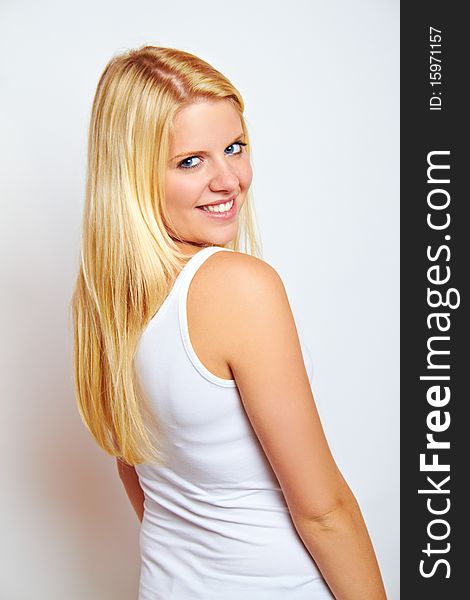 Young smiling blond woman with blond hair