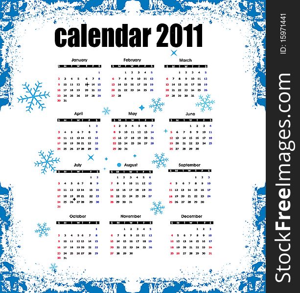 Calendar 2011 snowflex inside chrismas vector