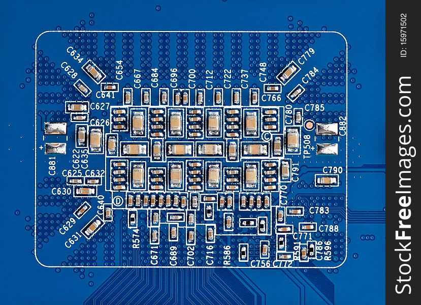 Semiconductor components on a blue background. Semiconductor components on a blue background