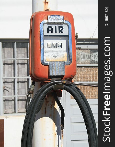 Olde air pump at garage on the West Coast in Western Cape Province of South Africa. Olde air pump at garage on the West Coast in Western Cape Province of South Africa