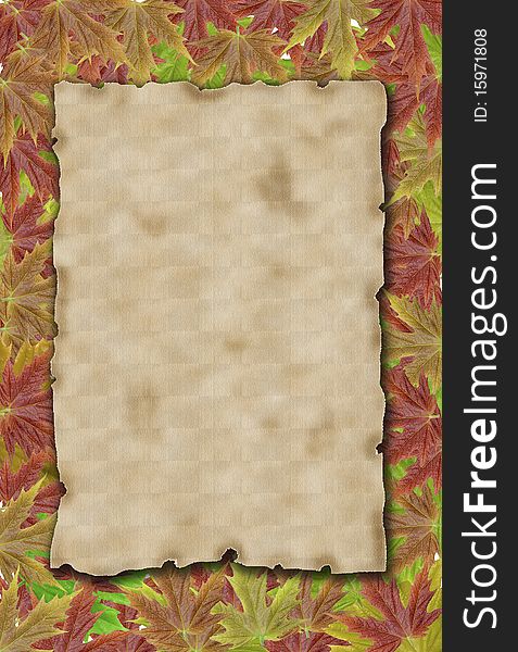 Autumn background with blank old paper and leaves