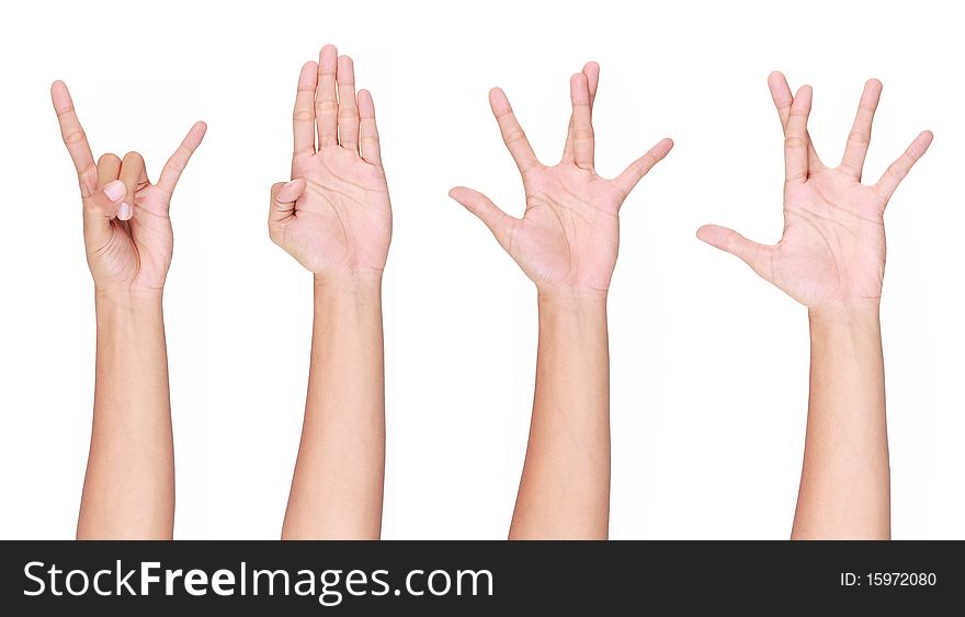 A set of hand gesture, devil, stop and cross finger