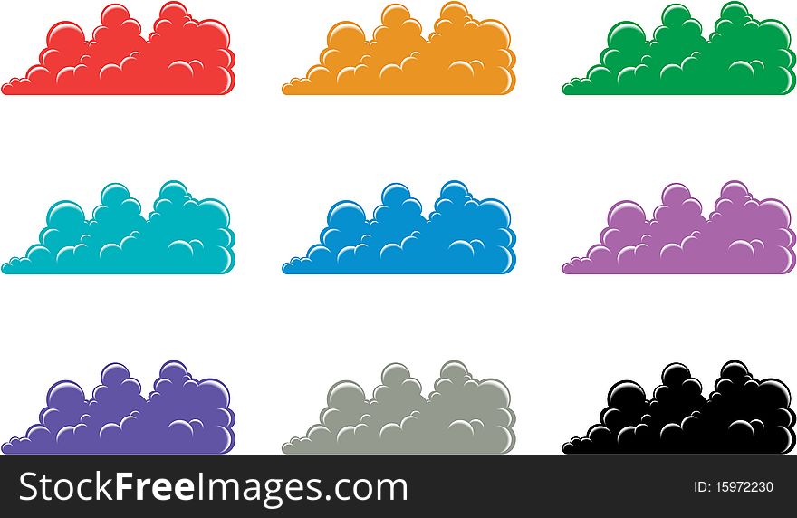 Clouds icons in colors isolated over white background