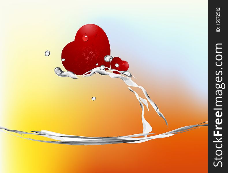 Valentine's Day Concept, red hearts diving into the water. Valentine's Day Concept, red hearts diving into the water.