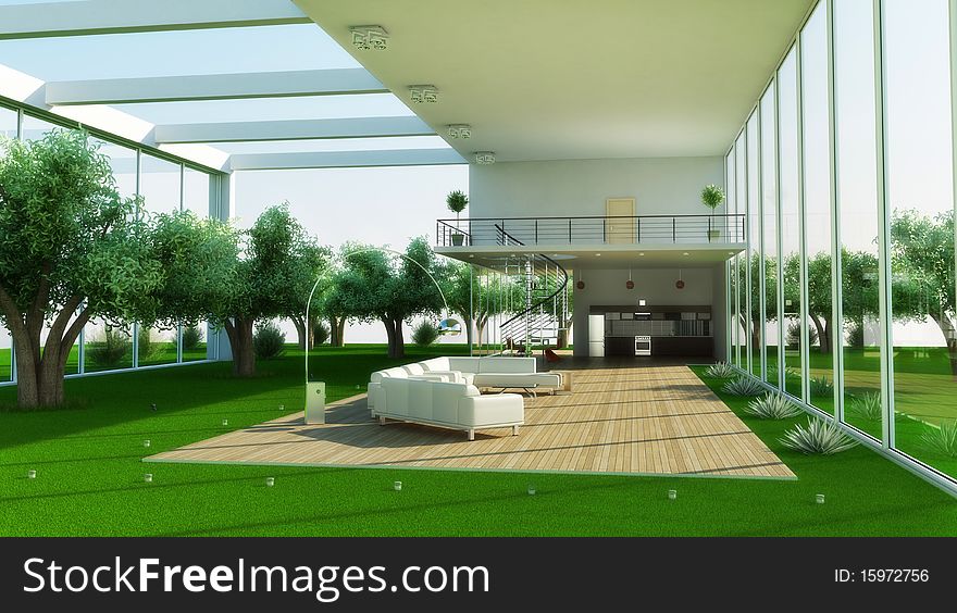 Modern interior of a drawing room (3d rendering)