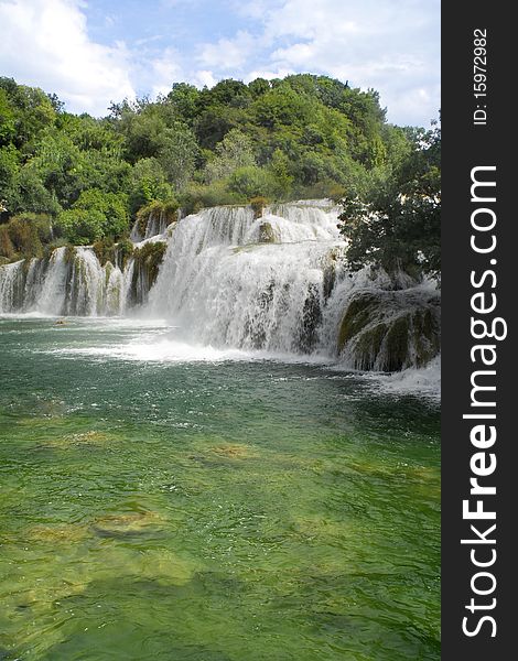 National Park in Croatia, a large waterfall and Mediterranean forest. National Park in Croatia, a large waterfall and Mediterranean forest