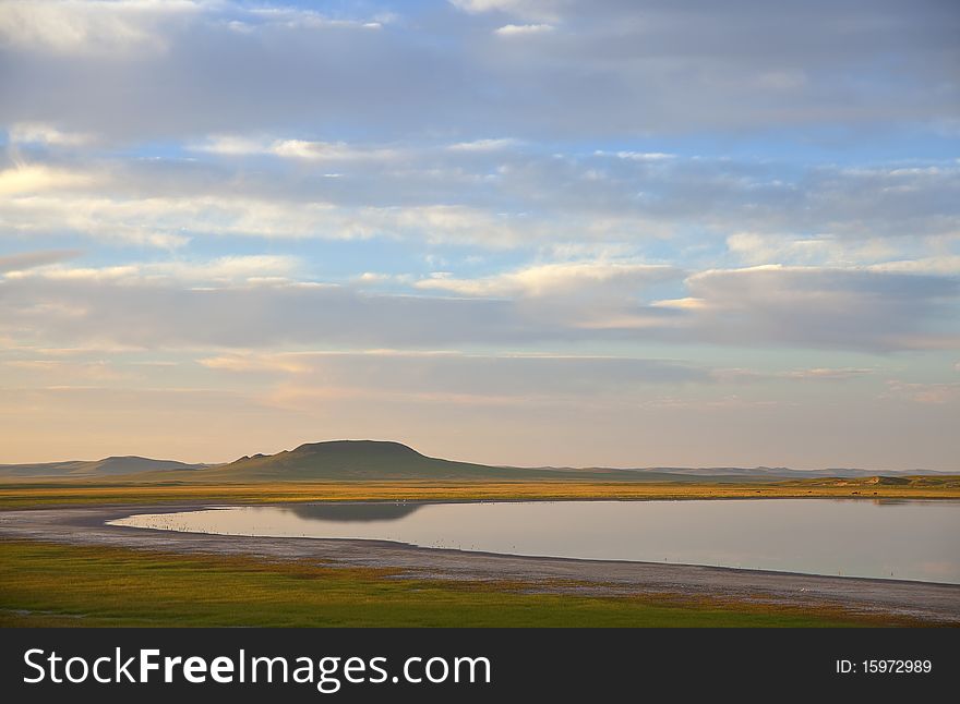 The early morning of the summer lake in Inner Mongolia, China