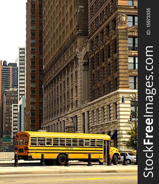 School Bus in the streets of Manhattan