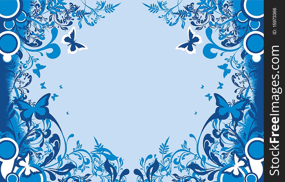 Blue abstract floral background with butterflies. Blue abstract floral background with butterflies
