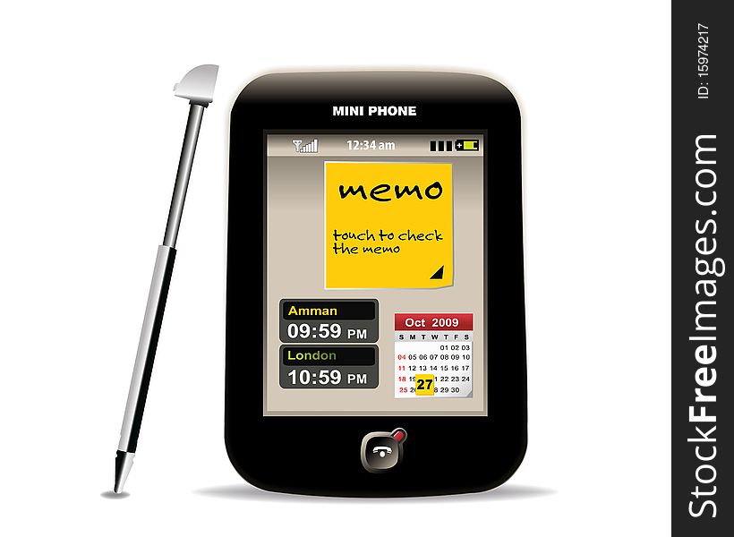 Mini Mobile phone with pen and touch screen.