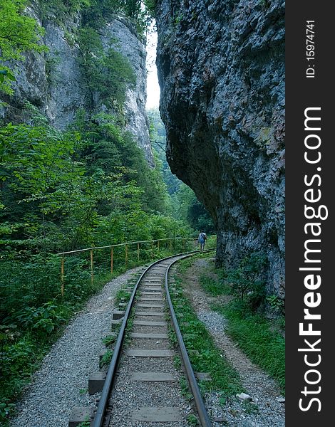 Nice view of Guamskoe canyon with railway  in the West Caucasus. Nice view of Guamskoe canyon with railway  in the West Caucasus.