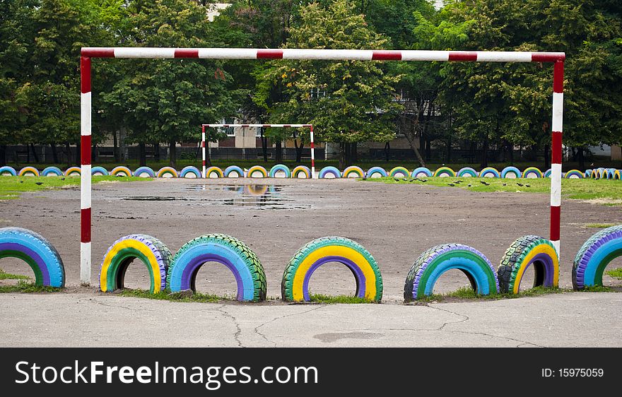 Some outdoor fitness equipment, multicolored