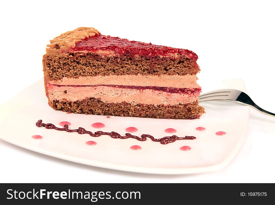 Chocolate-raspberry cheesecake on the plate