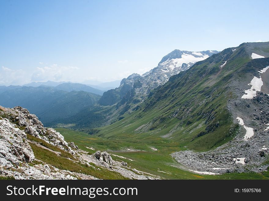 Nice view of mountains. The plateau  Lagonaki in the West Caucasus. Nice view of mountains. The plateau  Lagonaki in the West Caucasus.