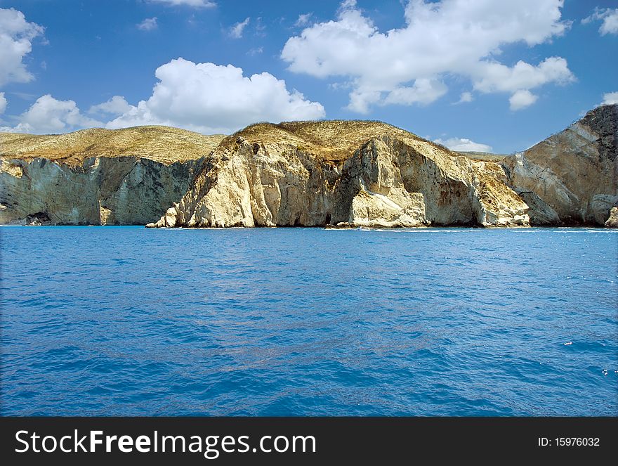 Rocky shore of a Greek island surrounded by sea - zakynthos