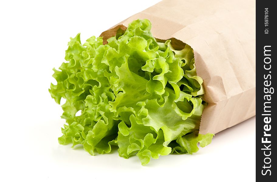 Fresh salad lettuce in a paper package