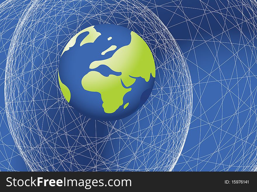 Abstract and Business Background with globe map and wavy lines. Abstract and Business Background with globe map and wavy lines.