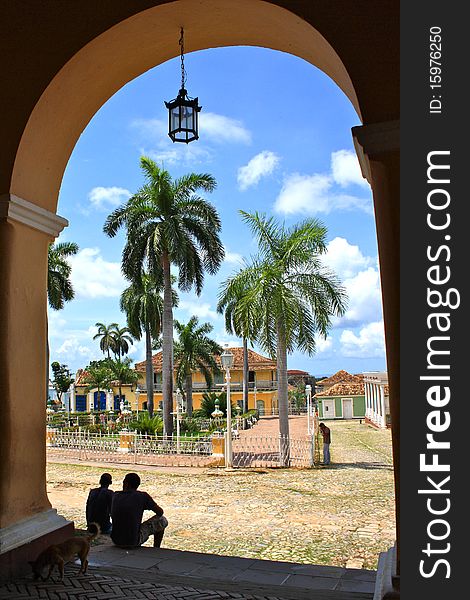 View through arch of TrinidadÂ´s main place, Cuba. View through arch of TrinidadÂ´s main place, Cuba