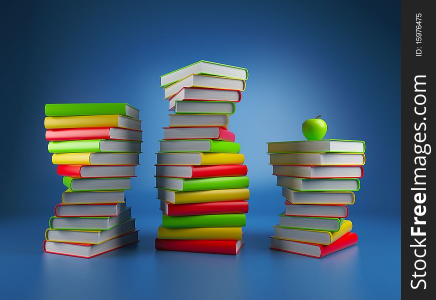 Books. 3d Illustration on a dark blue background