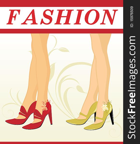 Stylish female shoes. Fashion card. Illustration